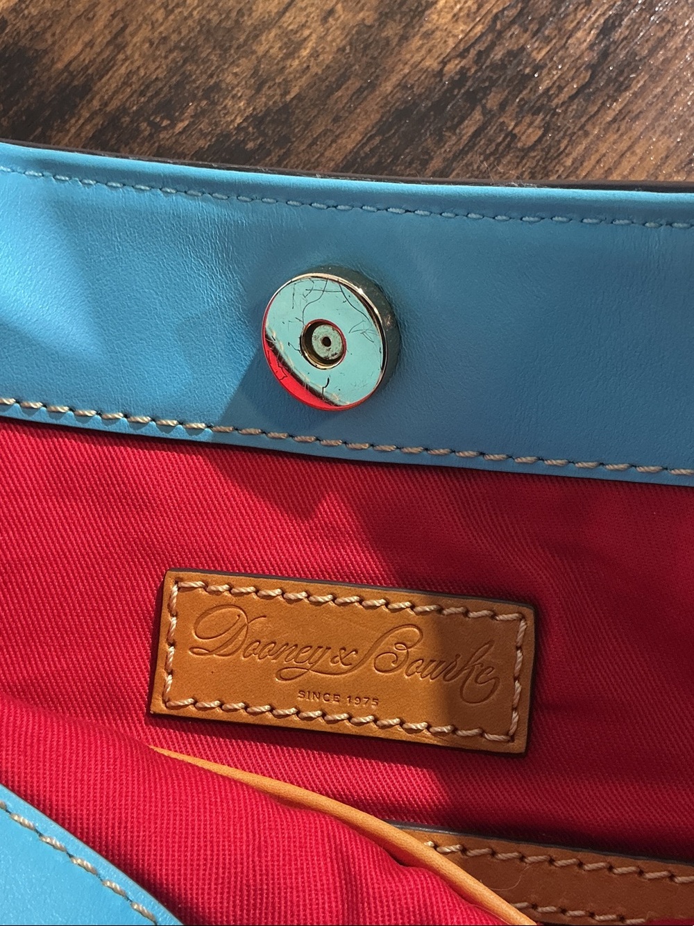 Dooney & Bourke Turquoise Nylon Shoulder Bag with Tan Leather Accents - Picture 9 of 16